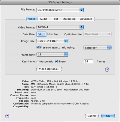 PcP Encodings - 3GPP (Mobile MP4) Download - Video Settings